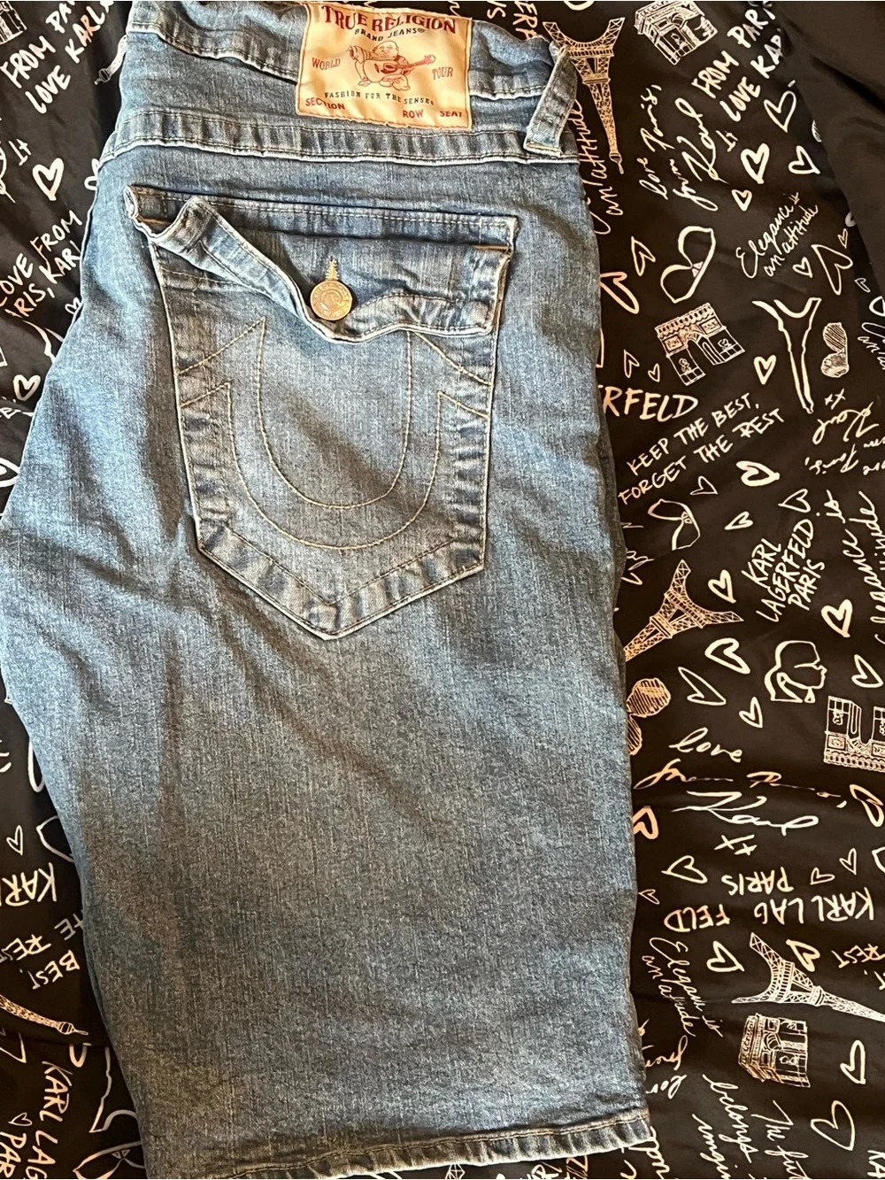 True Religion Light Blue Denim Jeans with Signature Back Pockets